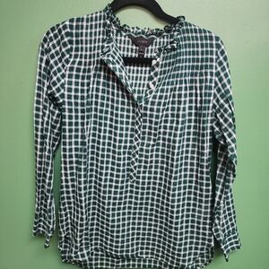J.Crew Green Gingham Ruffle Neck Popover Blouse | Size 2